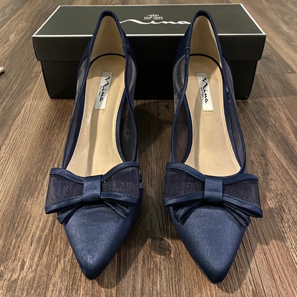 Nina Bianca Mesh Bow Kitten Heels Navy 